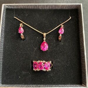 Ross Simons Gold-Plated Sterling Silver Necklace, Ring Size 6.75, Earrings Set